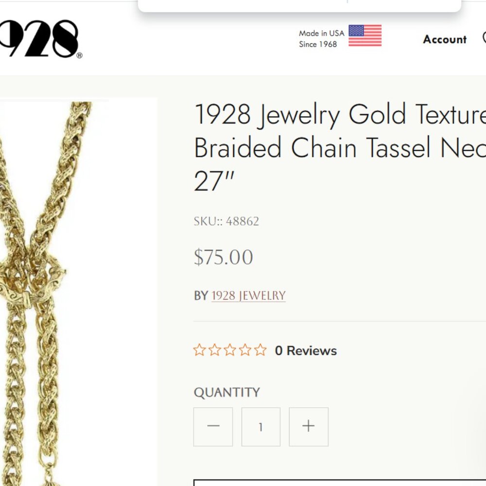 2028 Jewelry Goldtone Textured Braided Rope Chain 27" Tassel Necklace - Picture 7 of 7